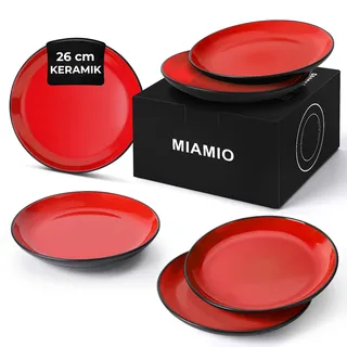 MIAMIO – 6 teiliges Teller/Speiseteller Set aus Steingut Keramik Geschirr Set - Le Papillon Kollektion (Rot, Große Teller (6x))