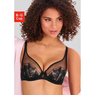 Bügel-BH LASCANA "Gabriella", Damen, Gr. 95, Cup G, schwarz, Spitze, Obermaterial: 80% Polyamid, 15% Elasthan, 5% Polyester, BHs Bügel-BH, mit hauchzarter Stickerei, transparente Unterwäsche