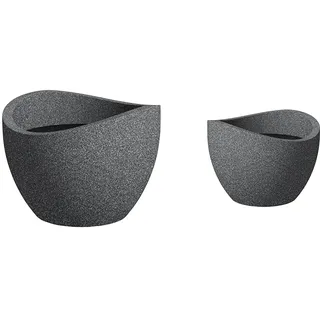 Scheurich Wave Globe, Pflanzgefäß aus Kunststoff, Schwarz-Granit & Wave Globe, Pflanzgefäß aus Kunststoff, Schwarz-Granit, 40 cm Durchmesser, 22,2 cm hoch, 19 l Vol.