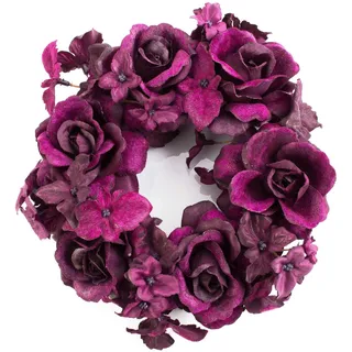 artplants.de XXL Ring, Rosenköpfen, Hortensienblüten, violett, Ø 15cm | Kerzenring - Kerzenkranz