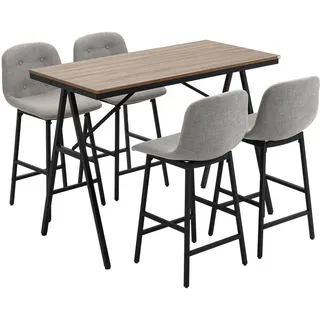 Homcom Bartisch Set, 5-tlg. mit Barhockern, Essgruppe, für Küche, Bistrotisch mit 4 Stühlen, Metall, hellbraun, 120x60x91 cm - Hellgrau, Schwarz