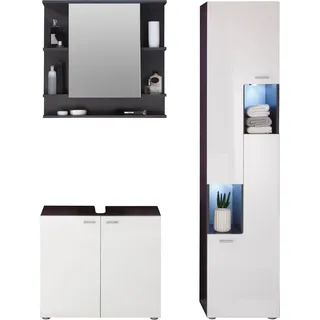 trendteam Bad 3-teilige Kombination Tetis Graphit Nachbildung/Weiß Hochglanz Tiefzieh 128 x 182 x 35 cm - Grau