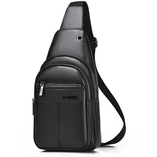 A-QMZL Sling Bags Brusttasche Herren Crossbody Umhngetasche Kleine Schultertaschen Crossbody-Taschen PU-Leder Wasserdicht Casual Chest Taschen für Männer und Damen(Schwarz 2)
