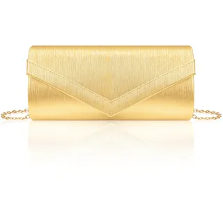 Larcenciel Clutch Gold, Damen Handtasche mit Abnehmbarer Kette, Elegant Crossbody Abendtasche für Braut, Vertikales Streifenmuster PU-Leder Metallisch Tasche für Hochzeit, Party, Date (22×10.5×5cm)