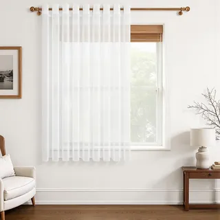 MRTREES vorhänge weiß 300 breit x160 hoch 1er Set, tüll gardinen Store mit ösen, weißer Vorhang Voile Wohnzimmer Schlafzimmer kinderzimmer, gardinen kurz