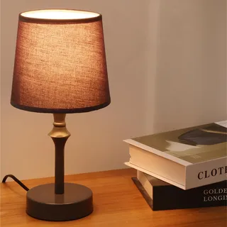 Navaris Tischlampe für Wohnzimmer Schlafzimmer - kleine Nachttisch Lampe 30cm mit Stoffschirm Ø15cm und Metallsockel - Nachttischlampe E27 - Nachttischleuchte - Grau