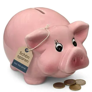 MIJOMA Keramik Sparschwein Rosa 18,5 x 11,5 cm – mit Gummistöpsel zum einfachen Entnehmen – dekorative Spardose für Erwachsene