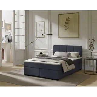 Mid.you Boxspringbett , Anthrazit , Textil , Kiefer , massiv , H3 , Höhe ca. 17 cm , 120x200 cm , Stoffauswahl, Topper durchgehend, in verschiedenen Größen erhältlich , Holzmöbel, Holzbetten, Boxspringbetten Holz