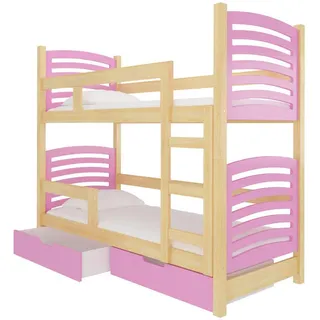 Feldmann-Wohnen Hochbett Osuna Kiefer Natur / rosa 81 / 188 / 169cm , Hellrosa, Kieferfarben , Holzwerkstoff , 2 Schubladen , Rechteckig , 80x190 cm , Babymöbel & Kindermöbel, Kinderzimmer & Jugendzimmer, Kinderbetten, Hochbetten