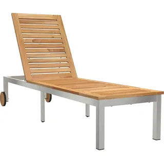 Sonnenliege mit Rädern 207x58x35 cm aus Akazienholz & Edelstahl, Gartenliegen DesignMöbel Neu - Braun