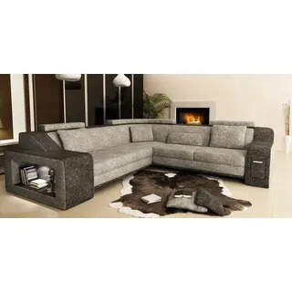 Ecksofa Leder Textil Sofa mit USB,Polster Wohnlandschaft L Garnitur Sitz Isching