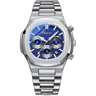 Tiong Herren Chronograph - Quadratisches Achteckiges Design, Leuchtende Wasserdichte Business Uhr, Multifunktions Edelstahl Quarzuhr