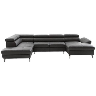 Novel Wohnlandschaft , Schwarz , Leder , Echtleder , Rindleder , Uni , U-Form , 340x220 cm , Lederauswahl, seitenverkehrt erhältlich, Hocker erhältlich , Wohnzimmer, Sofas & Couches, Wohnlandschaften, Ecksofas mit Schlaffunktion