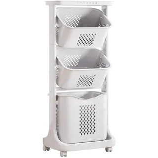 Yorbay Wäschekorb auf Rollen, Wäschesortierer mit Stockwerke,Aufbewahrungskörbe, Wäschesammler, Wäschewagen, Wäschebehälter für Kleidung und Spielzeug