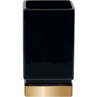 Spirella Zahnputzbecher Zahnbürstenhalter Porzellan Roma 7x12 cm Schwarz/Gold, Keramik, Noir/Doré/Argenté