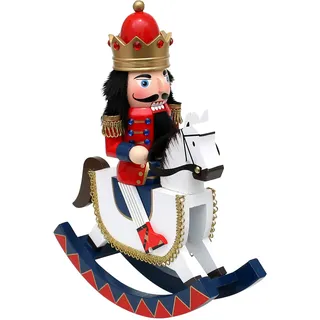 Dekohelden24 Holz Nussknacker König auf Schaukelpferd in rot/weiß