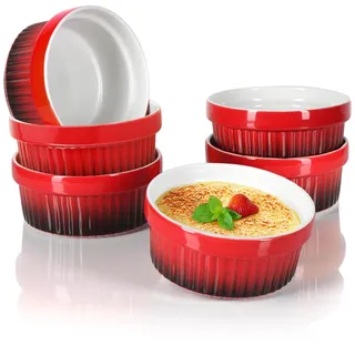 com-four® 6x Ragout Fin Schale - Ofenfeste Förmchen in rot - Creme Brulee Schälchen - Dessertschale mit je 250 ml - spülmaschinengeeignet