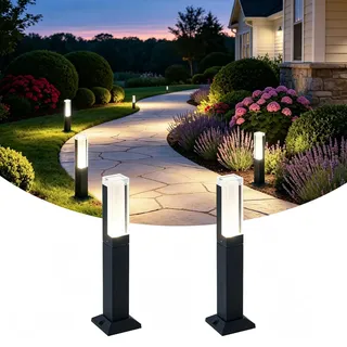 ZTWLEED 2er LED Wegeleuchten Außen,6W 60CM Gartenleuchten mit Strom | Naturweiß 4000K,IP65 Wasserdicht Gartenbeleuchtung Pollerleuchte Außen für Rasen Terrasse Weg Garage,Schwarz 110-240V