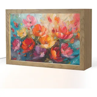 OnlyWow Tischleuchte Blumen - Bunt - Malerei - Abstrakt - Kunst 30x20 cm , Alufarben , Holzwerkstoff , Rechteckig , LED integrated , 30x20x8 cm , Lampen & Leuchten, Innenbeleuchtung, Tischlampen