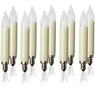 hellum Ersatzkerzen Glühfaden 23V 3W für Lichterketten & Schwibbogen, 10 Stück Schaftkerzen E10 (ø10 mm) passend für 10 Brennstellen, 22 Lumen Ersatzkerzen Lichterkette, für innen & außen 908015