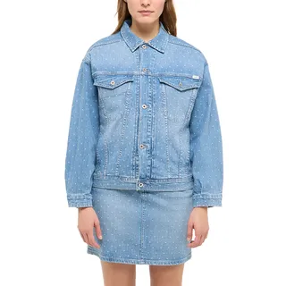 Outdoorjacke MUSTANG "Damen Style Arcata Boyfriend Jacket", Damen, Gr. M, hellblau, Web, 99% Baumwolle, 1% Elasthan, gepunktet, loose fit normal, Jacken Outdoorjacke