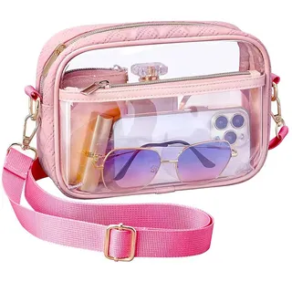 APMGONT Durchsichtige Umhängetasche, PVC Transparente Tasche Damen Crossbody Schultertasche Wasserdichte Sling Bag mit Verstellbarem Gurt für Konzerte Sportveranstaltungen Shopping Reisen (rosa)