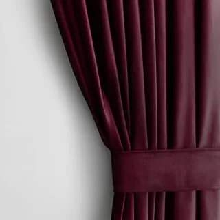 AmeliaHome Set Vorhang H 270 x B 140 cm mit Raffhalter 54 x 10 cm Velvet Optik Weinrot 1 St. Kräuselband Wellenband Samt Halbverdunkelungsvorhang Fensterdekoration Dekoschal Dekorvorhang