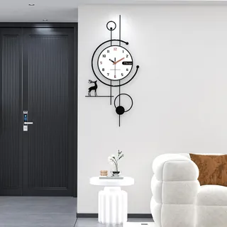 Minimalistisch Modern Wanduhr Kreativ Skandinavischer Stil Dekorative Wanduhren Metallrahmen+Holzzifferblatt Stumm ohne Tickgeräusche Quarzuhr Art Deco für Wohnzimmer Schlafzimmer Büro Küche, 36*75 cm