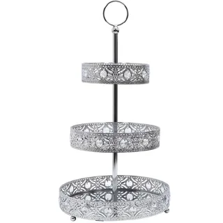 HOME DECO FACTORY Deko-Etagere Silbermetall 3 Etagen Silber | Metall, dekorative Etagere, 3 Etagen, Empfänge und Innendekoration, Präsentation, pflegeleicht, Silber