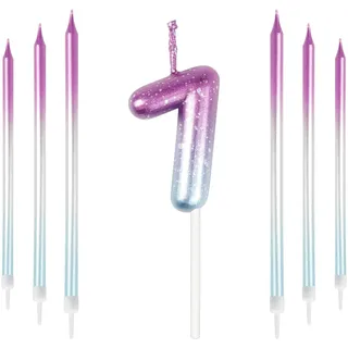 Mciskin Bunte Zahlenkerzen, Kerze für Kuchen, Geburtstagskerzen, Hochzeitsdekorationen, Partykerzen, Geburtstagskerzen für 7 Jahre, Jungen, Mädchen, Tortenaufsatz, Geburtstagskerzen Nummer 7