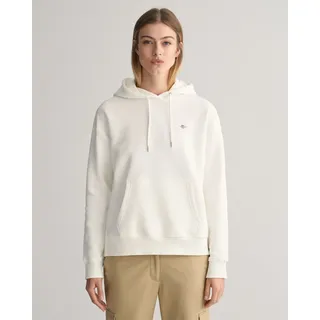Hoodie GANT "SHIELD HOODIE", Damen, Gr. XXL, weiß (eggshell), Sweatware, Obermaterial: 78% Baumwolle, 22% Polyester, Rippbündchen, Sweatshirts Hoodie, Grafische GANT-Stickerei auf der Brust