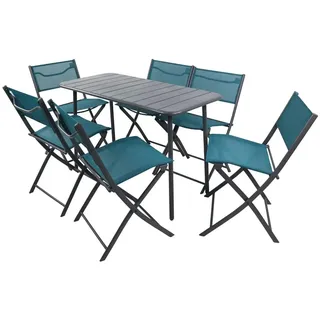 VCM Garten-Essgruppe »VCM 7-tlg Gartenmöbel Set Sitzgruppe Essgruppe 1xTisch, 6x Stühle Tisch Maße ca. H. 72 x B. 110 x T. 55 cm Klappbar Garten Set - Sumila« Sumila, 7 Stk. tlg., blau
