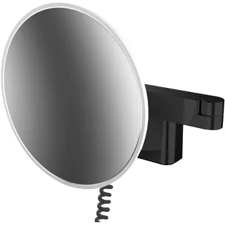 emco LED Rasier- und Kosmetikspiegel, Wandmodell, Doppelgelenkarm, Vergrößerung dreifach, rund, Spiralkabel und Stecker, 109513341, Farbe: Schwarz