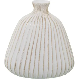 Glasflasche mit Rillen aus Keramik in mattem und goldenem Weiß, 17 x 24 x 26 cm