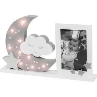Dooky Moonlight Bilderrahm LED Warm Grey 10x15cm - Fotorahmen Mit Lichtern aus MDF Holz für Kinder & Baby -