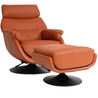 Mendler Relaxsessel HWC-K99 Kunstleder 78 x 99 x 0 cm Braun mit Hocker