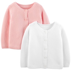 Simple Joys by Carter's Baby-Mädchen 2-Pack Knit Cardigan Infant-and-Toddler-Sweaters, Weiß/Rosa, 6-9 Monate (2er Pack)
