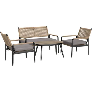 Outsunny Gartenmöbel Set aus Polyrattan Lounge-Set mit 2er Sofa Sessel Glastisch - Dunkelgrau