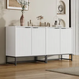 MODFU Moderne Sideboard Kommode mit 2 Türen in Vakuum-Formgebung, Standschrank Lagerung Schrank mit Metallgriffen und Rahmenbeinen, geeignet für Wohnzimmer, Flur und Esszimmer - Maße: B160/T40/H80 cm - Weiß