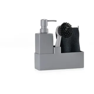 Zone Denmark Geschirrspülset, 4-tlg., mit Putzlappen, Seifenspender, Spülbürste, Silikon / Keramik, Cool Grey, 15241
