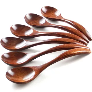 Holzlöffel, 6 Stück, 17,8 cm Holz-Suppenlöffel, Ramenlöffel, japanischer Stil, Küchenutensilien, rundes Nanmu-Holz, langer Griff, Kinderreis, Dessert, Kochen, Verkostung, Abendessen