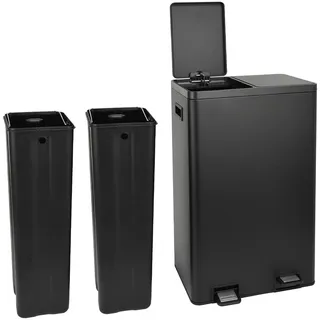 SVITA TMH2X30 Mülleimer 60L Mülltrennsystem 2 Fächer 2x30L Softclose-Deckel Pedal versteckbar Kunststoff Inneneimer Schwarz - Schwarz