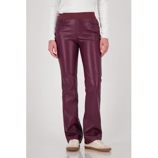 Lederimitathose MONARI "Hose Lederimitat Schlupf", Damen, Gr. 42, N-Gr, rot (bordeaux), Web, Obermaterial: 60% Polyurethan, 40% Polyester, clean, unifarben, regular fit lang, Hosen Lederimitathose, mit elastischem Bund