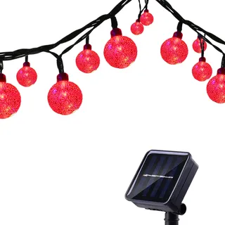 Tuokay Solar Lichterkette Außen 6,5m 30 LED 8 Modi Wasserdicht LED Außenlichterkette mit Kugel, Dekorative Beleuchtung für Garten Balkon Pavillon Terrasse Rasen Hof Zaun Deko (Rot)