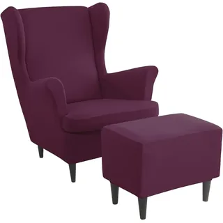 Ohrensessel überzug mit Hocker Bezug, 2 Teilig Sessel-Überwürfe+1 Teilig Ottomane Schonbezug, Beige/Grün/Rosa/Blau Ohrensessel Schonbezüge Sesselhusse Stretch Tiger Stuhlbezug mit Armlehne ( Color : #