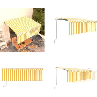 vidaXL Markise Automatisch Einziehbar mit Volant 4x3 m Gelb und Weiß - Markise - Markisen - Sonnendach - Sonnendächer - Gelb