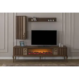 Braune Wohnzimmer Garnitur RTV-Lowboard Wandschränke Regale 3tlg Set - Braun