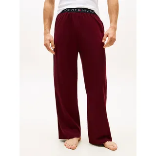 Loungehose, Herren, Gr. L (52), N-Gr, rot (deep rouge), Jersey, Obermaterial: 95% Baumwolle, 5% Elasthan, TOMMY HILFIGER UNDERWEAR, relaxed fit lang, Hosen Loungehose, relaxed fit, weites Bein, elastischer Bund mit Logo