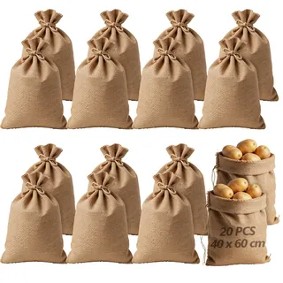 Oungy 20 Stück Jutesack Groß, 20 kg Traglast Kartoffelsack, Strapazierfähig Jutesack xxl, 40 X 60 cm Jutesäckchen, Jutesäcke für Pflanzen, Sackhüpfen Säcke für Aufbewahrung von Lebensmitteln