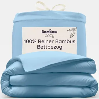 Bambaw Bambus Deckenbezug 155x220 cm, Anti Schwitz Bettwäsche für den Sommer, 100% Bambus Bettdeckenbezug, atmungsaktive und kühlende Bettwäsche 155x220 cm (Hellblau)